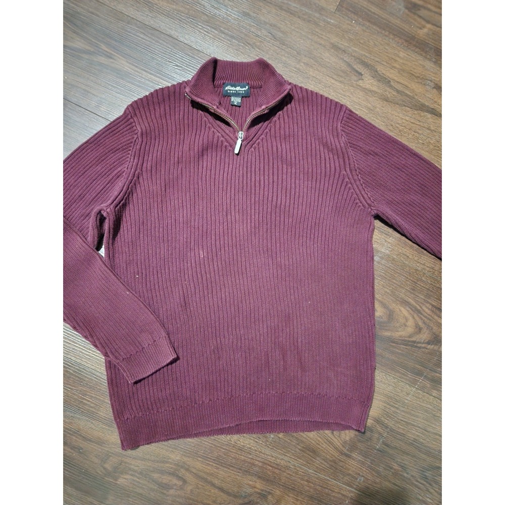 Eddie Bauer Pullover Sweater Men Burgundy Tall XL Quarter Zip Outdoors Casual‎